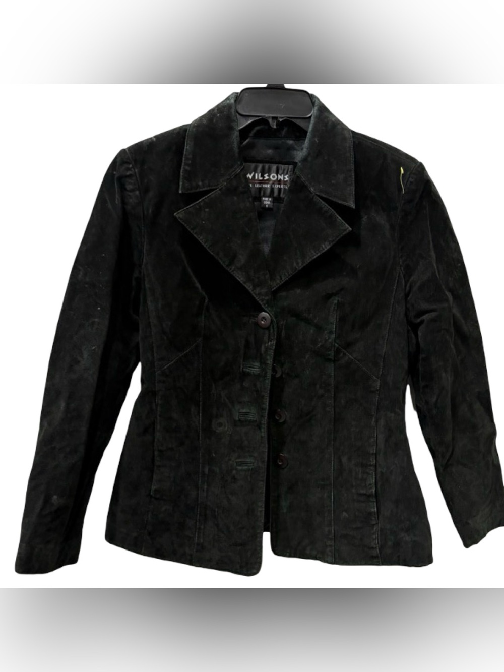 Suede Leather Jacket Vintage Wilsons Women's Size S Black Fitted Button Front